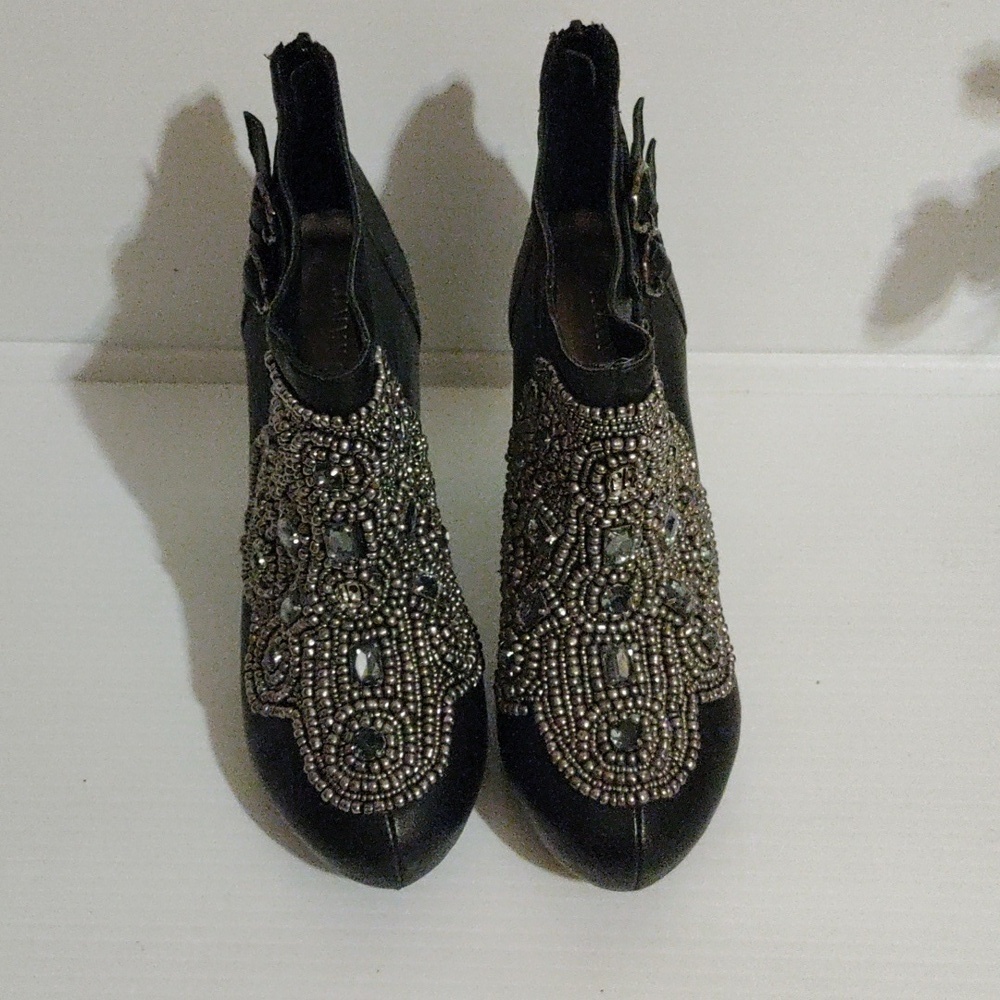 Rare Jimmy Choo Beaded Embellished Black Leather Ankle Boots Sz 39–Glam Evening